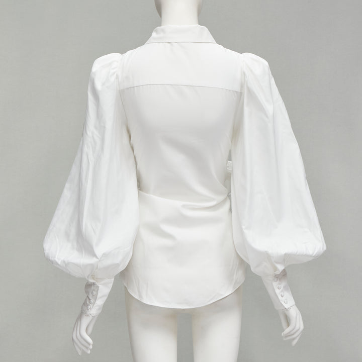 ACLER white cotton eyelet cutout big bow puff sleeve blouse US2 S