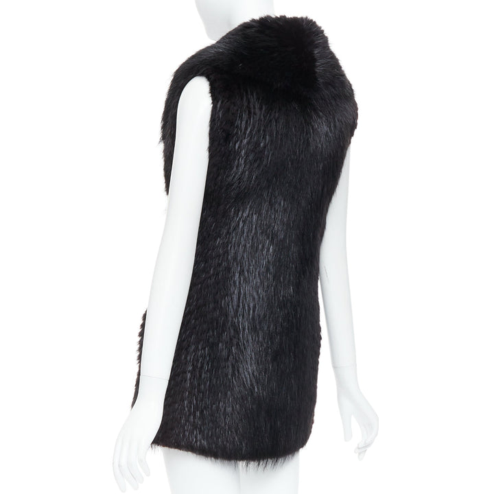 CASSIN NEW YORK black genuine fur pocketed shawl collar vest jacket Sz.P XS