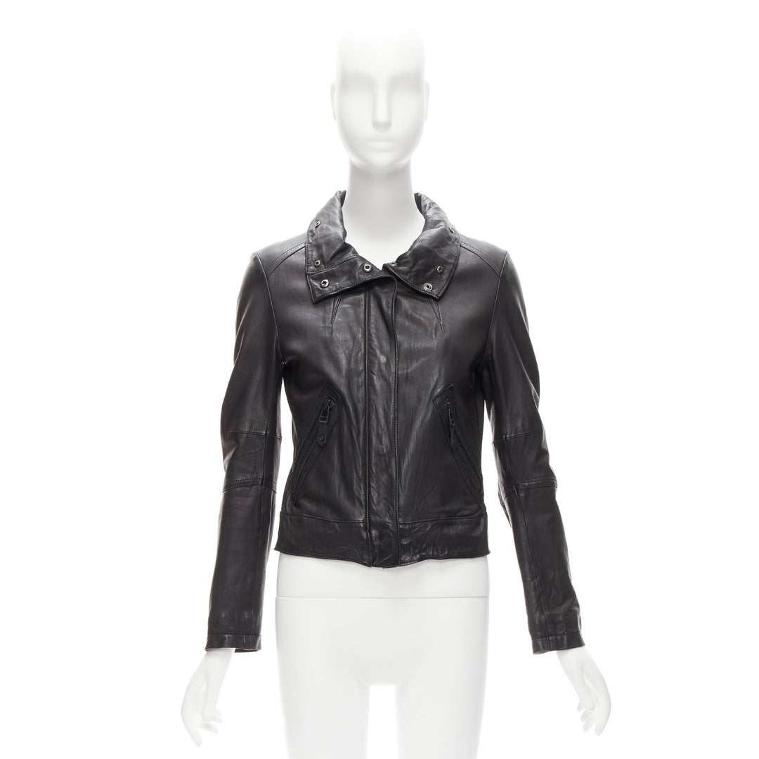 ATSURO TAYAMA black sheepskin leather 2 way collar biker jacket US4 S