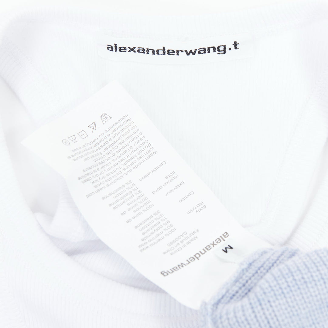 ALEXANDER WANG T blue merino wool white contrast sweater dress M