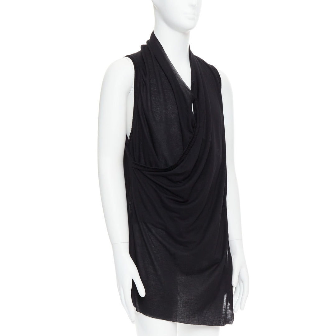 MA JULIUS 2014 black draped deep scoop neck layered tank top JP2 M