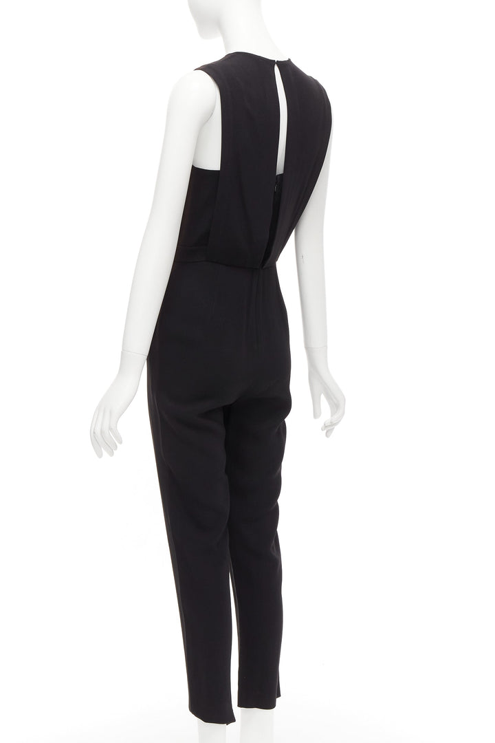 THEORY black layered top back zip cropped sleeveless jumpsuit US0 XS