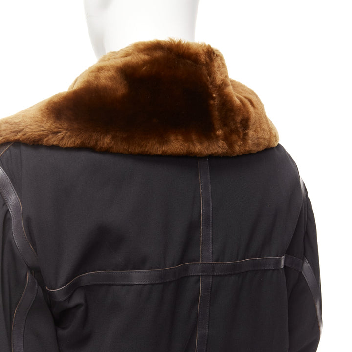rare JEAN PAUL GAULTIER HOMME black brown faux fur aviator flight jacket IT50 L