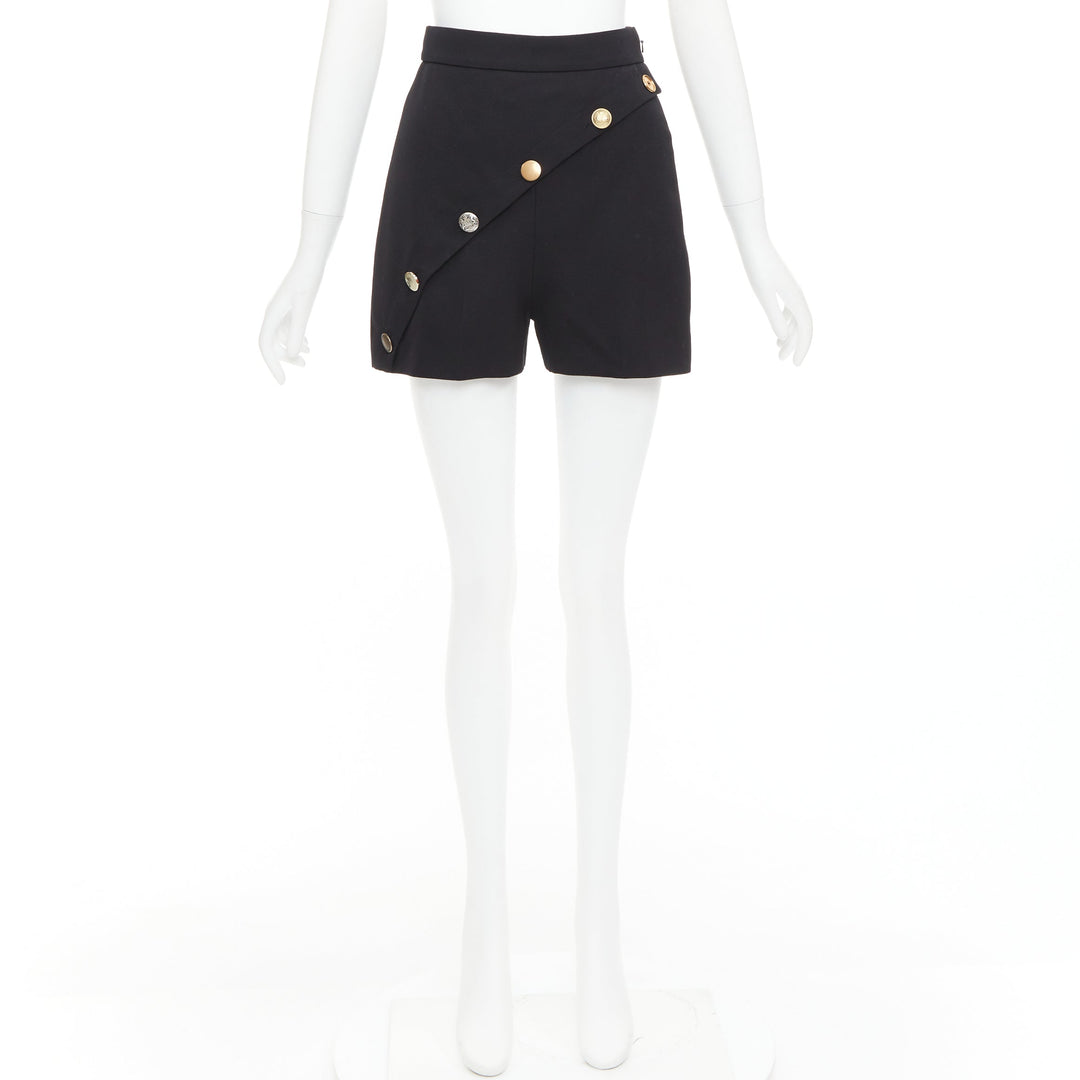 ALEXANDER MCQUEEN 2021 black gold multi buttons asymmetric panel shorts IT36 XXS