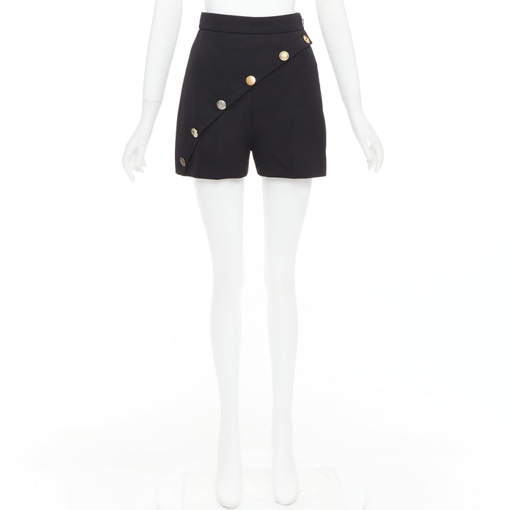 ALEXANDER MCQUEEN 2021 black gold multi buttons asymmetric panel shorts IT36 XXS