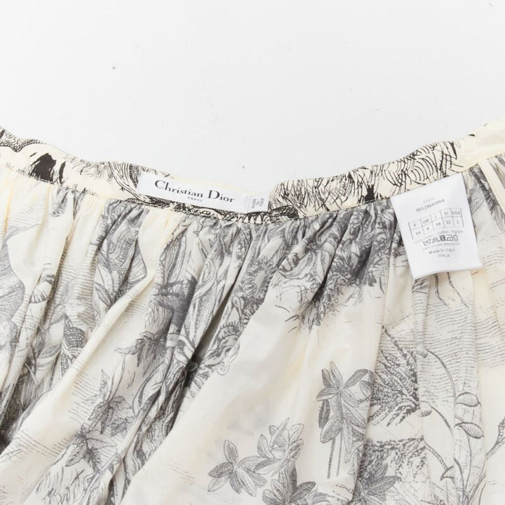 CHRISTIAN DIOR Fantaisie beige illustration print cotton midi skirt FR34 XS