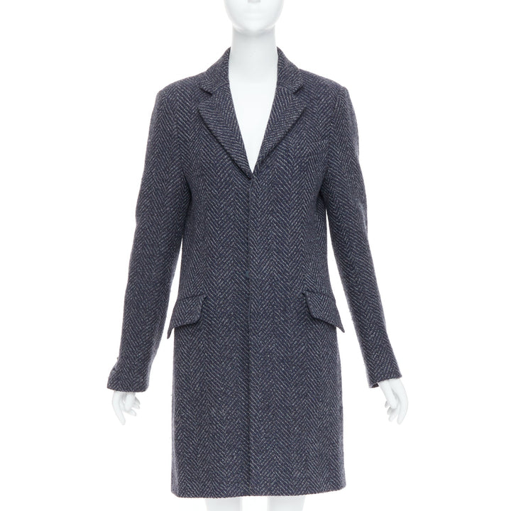 CHANEL Karl Lagerfeld 08A grey navy herringbone tweed long coat FR46 3XL