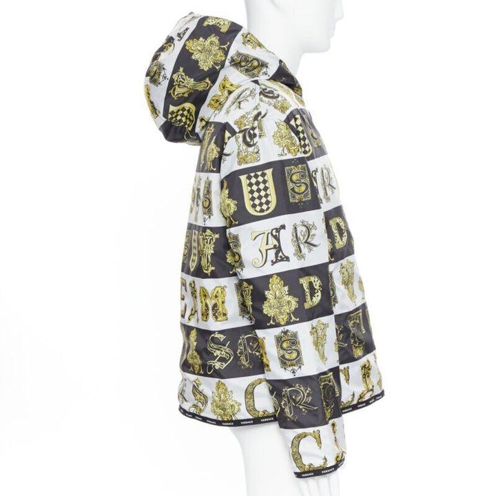VERSACE Reversible Baroque Alphabet black gold print quilted jacket IT54 2XL