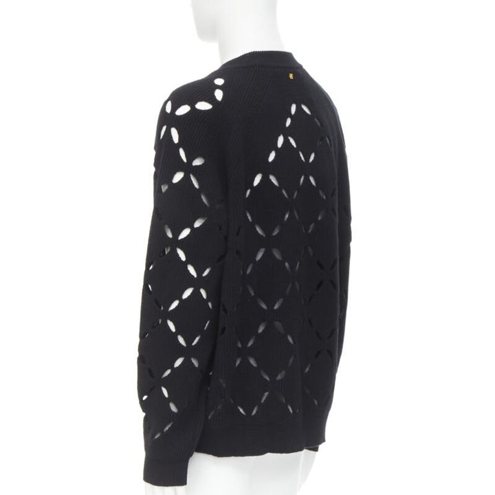 VERSACE 100% wool black diamond cut out Medusa stud sweater EU52 XL
