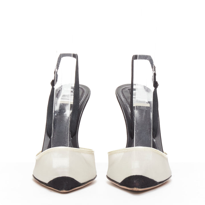 ALEXANDER WANG Alix nude mesh black fabric strap slingback pumps EU36