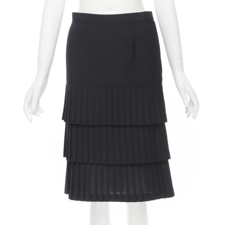 JUNYA WATANABE 1998 black pleated tiered hem pencil skirt S
