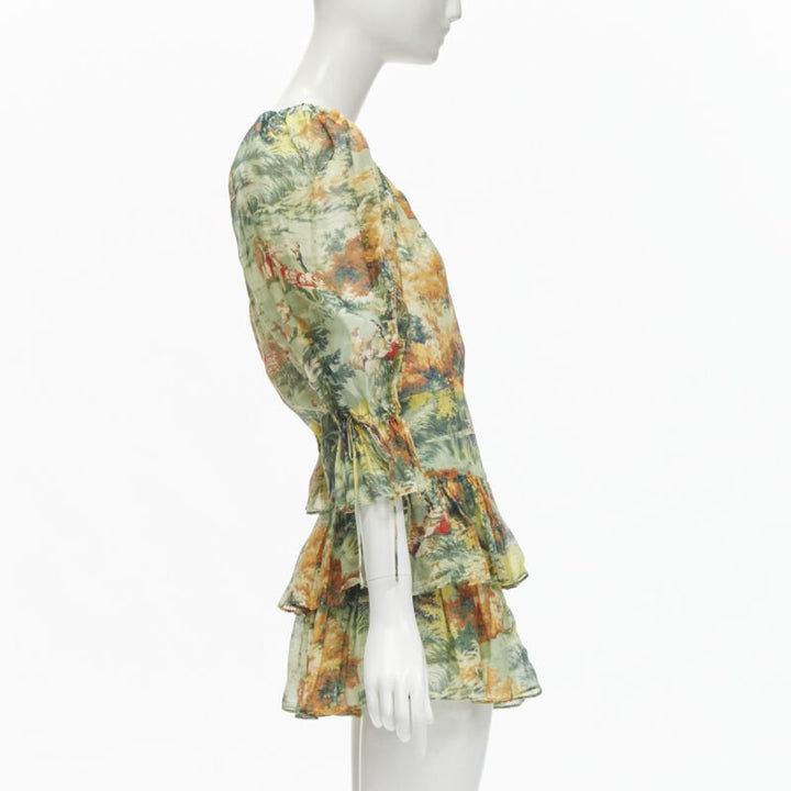 ALICE MCCALL Strange Dreams green print billow sleeve tiered playsuit US2 XS