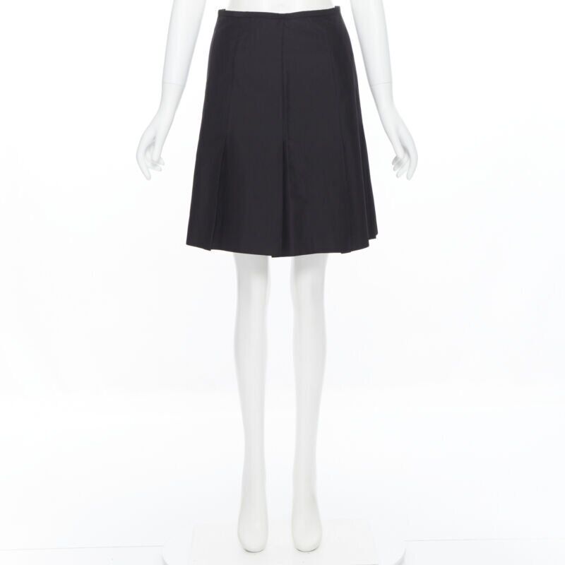 RALPH LAUREN black pleated hem A-line knee length skirt work US2 XS