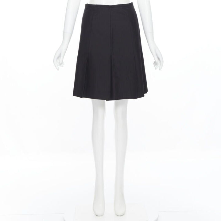 RALPH LAUREN black pleated hem A-line knee length skirt work US2 XS