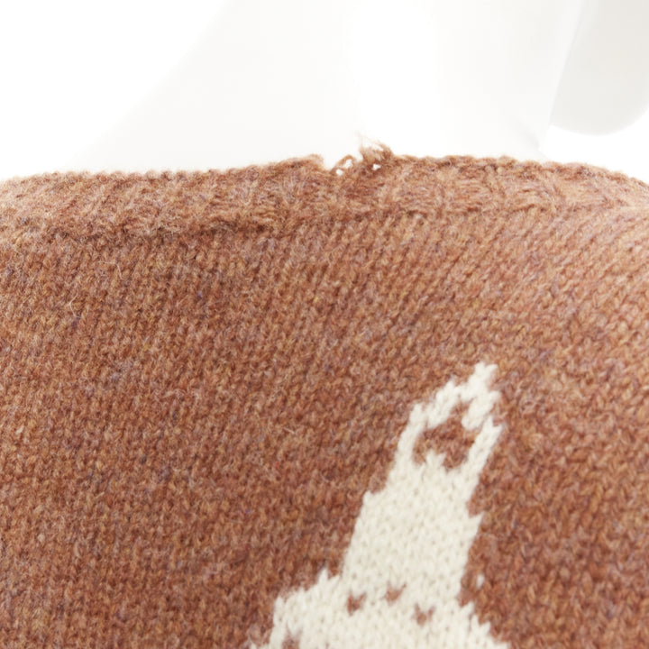 PRADA 2015 100% shetland wool brown rocket intarsia sweater IT36 XXS