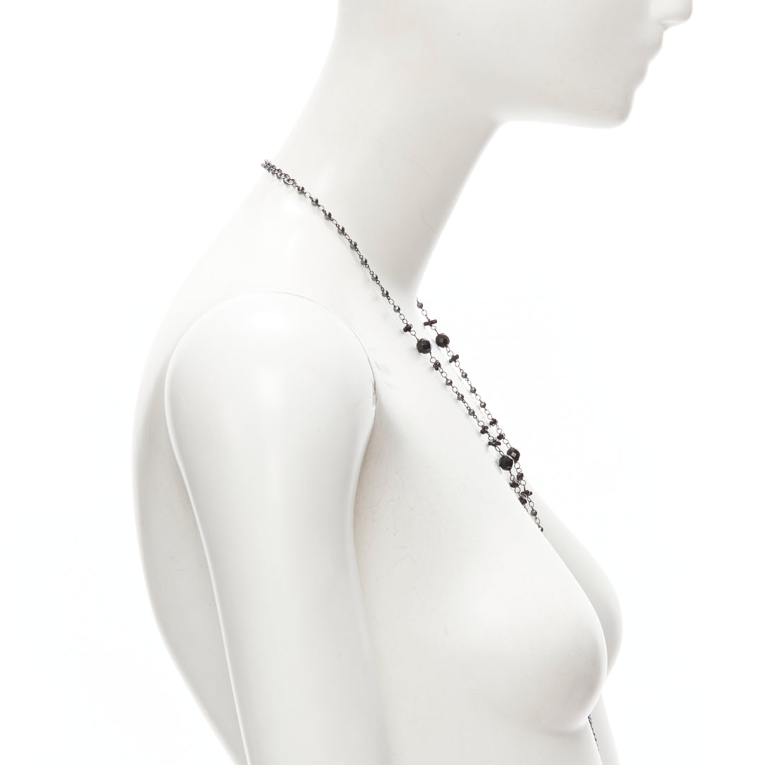 BABYLONE PARIS gunmetal crystal cross black beads rosary necklace