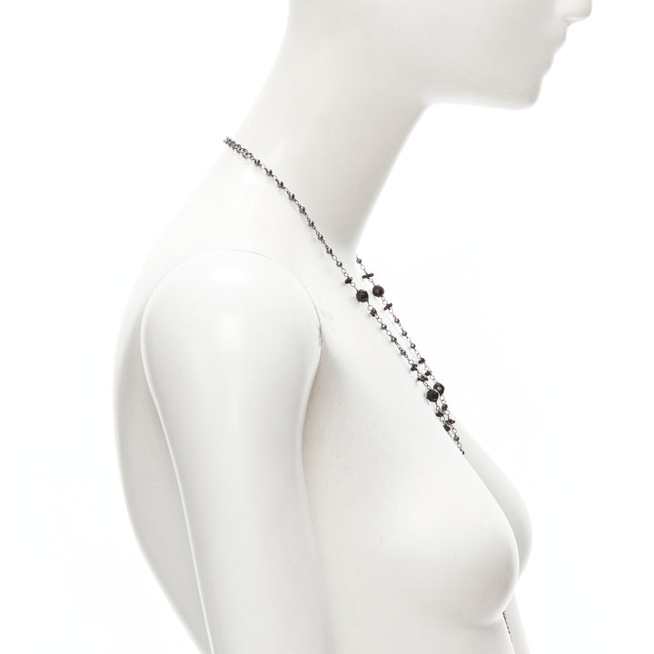 BABYLONE PARIS gunmetal crystal cross black beads rosary necklace