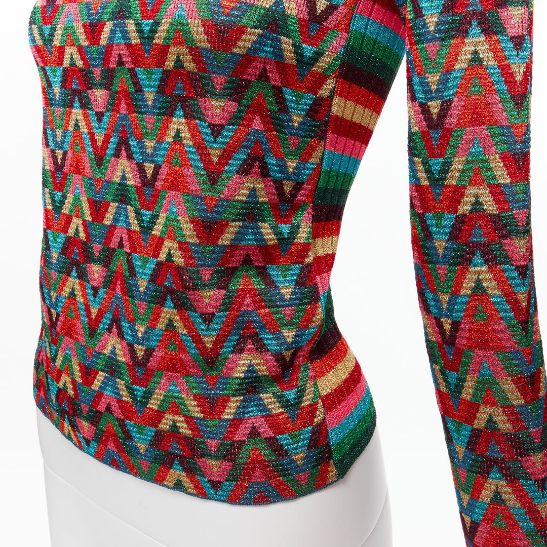 VALENTINO 2021 Optical VLOGO colorful lurex silver collar long sleeve sweater XS