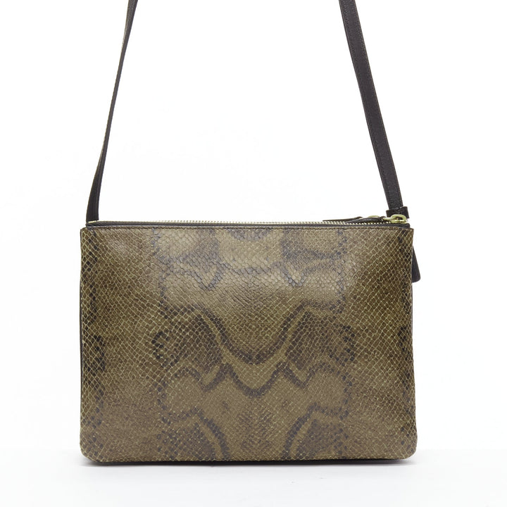 OLD CELINE Small Trio brown scaled leather detachable shoulder pouch bag