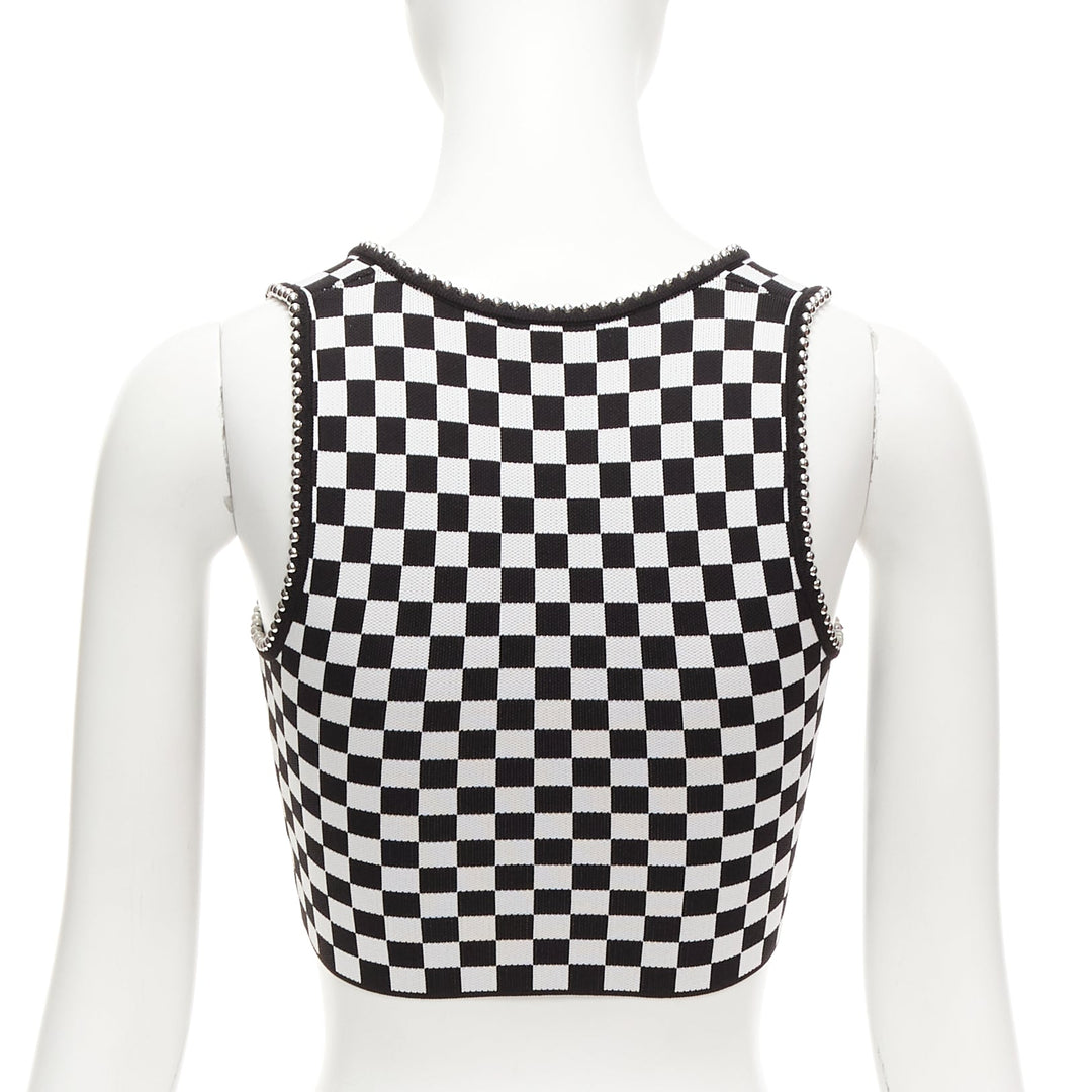 ALEXANDER WANG black white checker silver dome studded bralette top XS