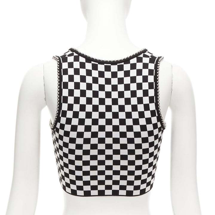 ALEXANDER WANG black white checker silver dome studded bralette top XS