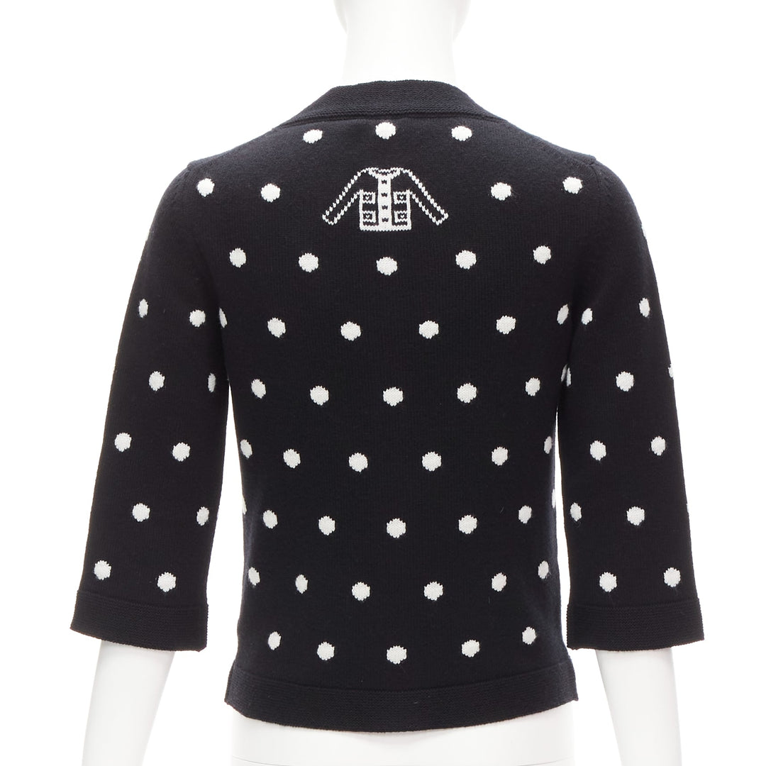 CHANEL 08A 100% cashmere silver embellished black polka dot cardigan FR34 XS