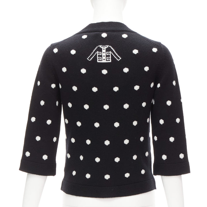 CHANEL 08A 100% cashmere silver embellished black polka dot cardigan FR34 XS