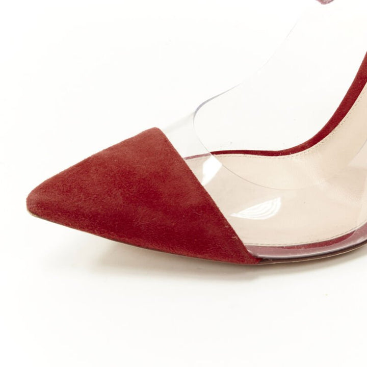 GIANVITO ROSSI Plexi red suede clear PVC ankle strap pump EU38.5
