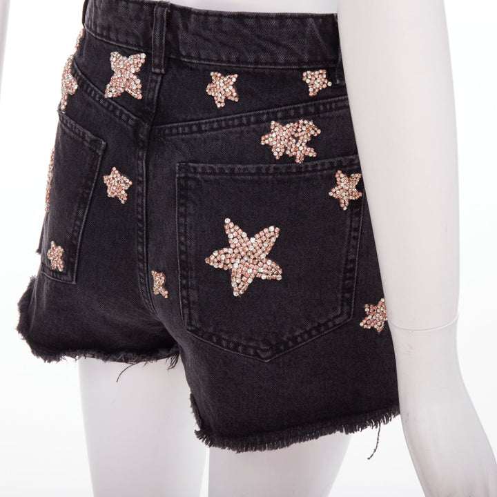 LOU LOU Studio washed grey denim pink silver crystal stars embellished shorts S