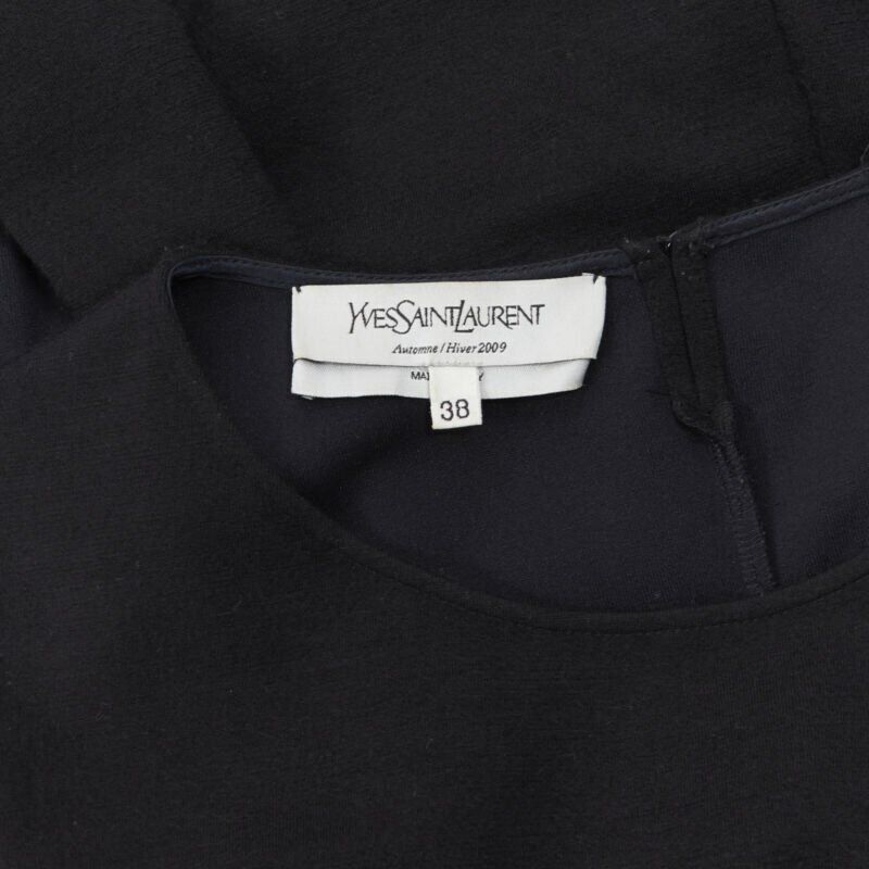 YVES SAINT LAURENT AW09 black cap sleeve ruched tie front bubble hem dress FR38