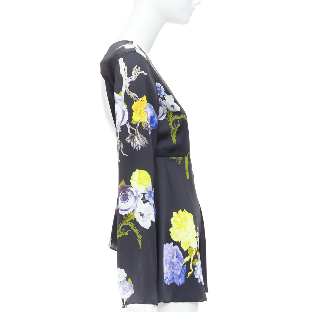 ACNE STUDIOS 2017 Bahari purple black floral silky flare cut out top FR34 XS