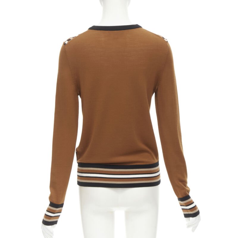 MICHAEL KORS COLLECTION brown merino wool cube print silk panel swaeter XS