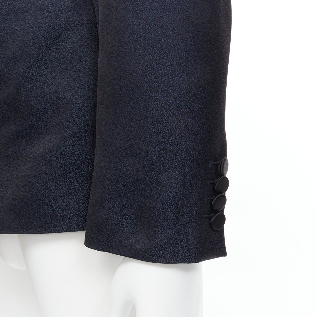 SAINT LAURENT navy metallic textured satin shawl tuxedo blazer EU50 L