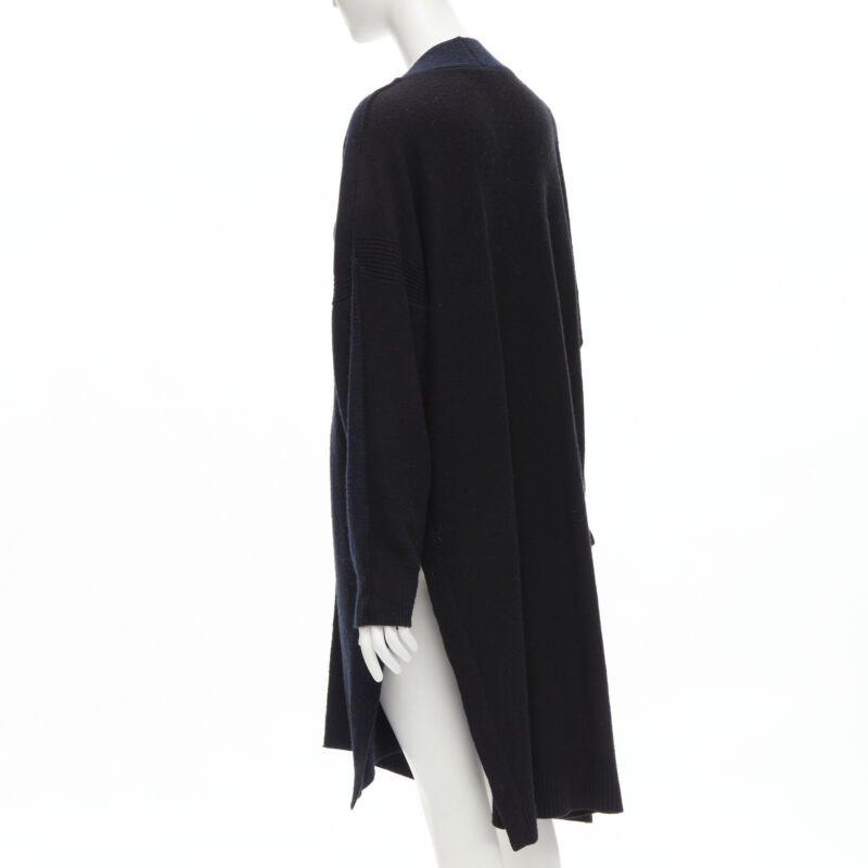 HERMES 100% cashmere Medor leather button navy black long line cardigan FR36 XS