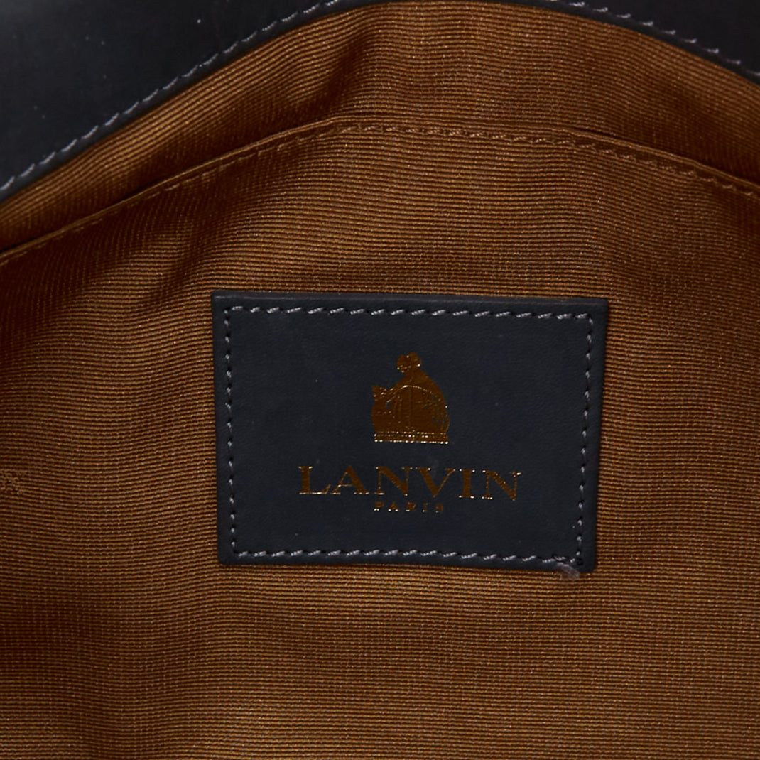 LANVIN Miss Sartorial off white calf hair gold bar flap envelope clutch bag