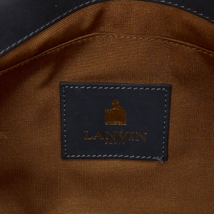 LANVIN Miss Sartorial off white calf hair gold bar flap envelope clutch bag