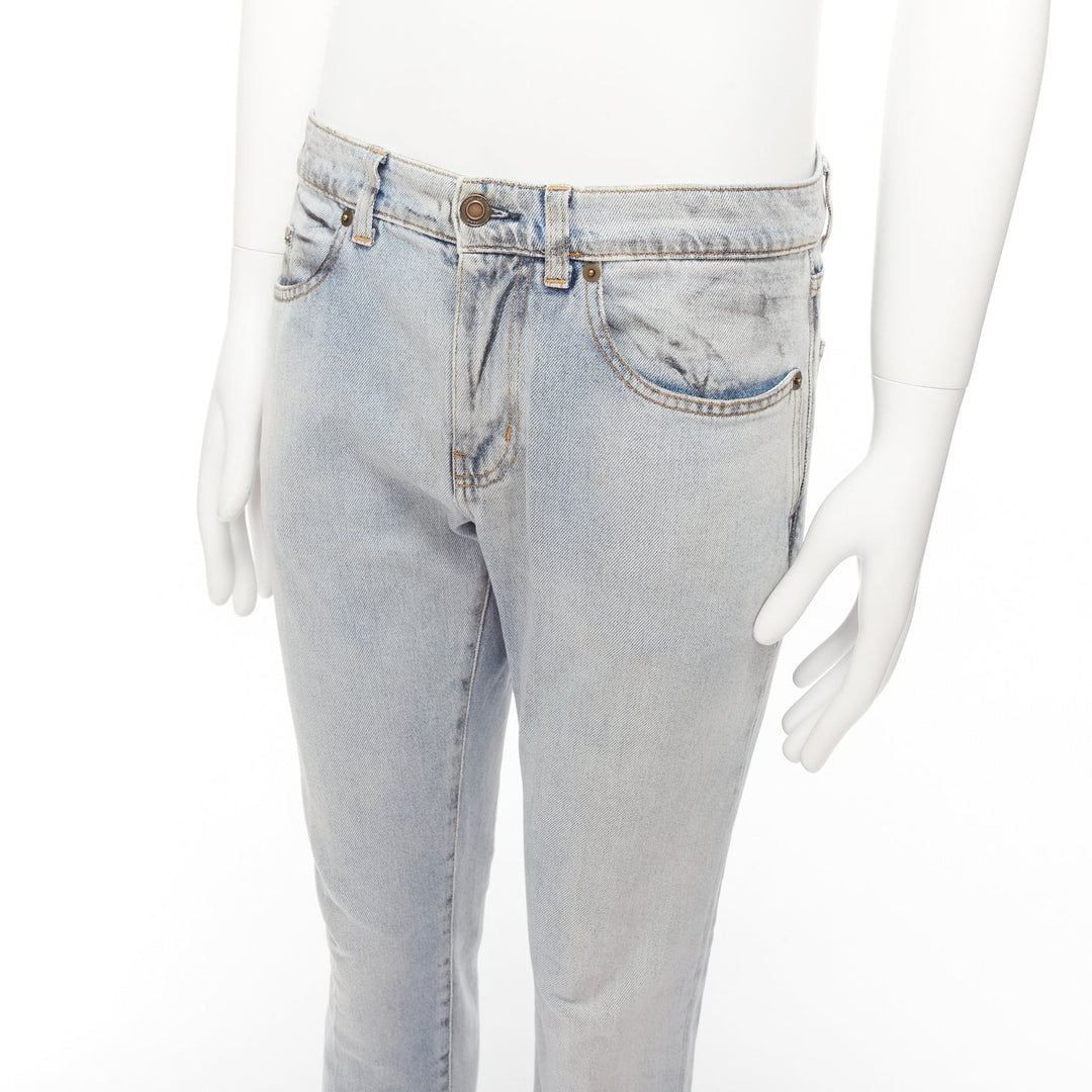 SAINT LAURENT D02 black smudge paint blue distressed washed jeans 30"