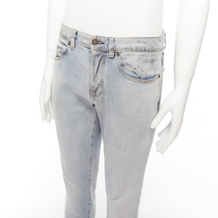 SAINT LAURENT D02 black smudge paint blue distressed washed jeans 30"