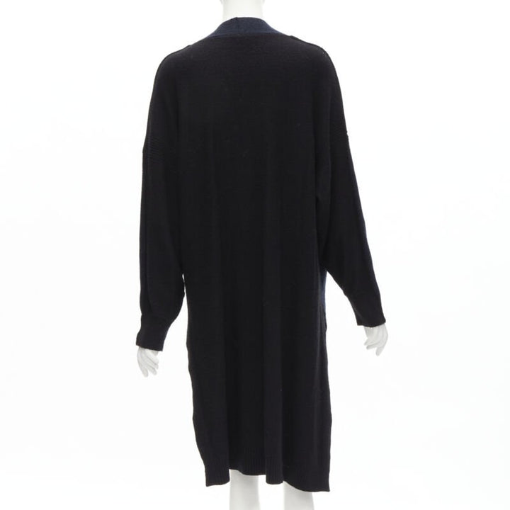 HERMES 100% cashmere Medor leather button navy black long line cardigan FR36 XS