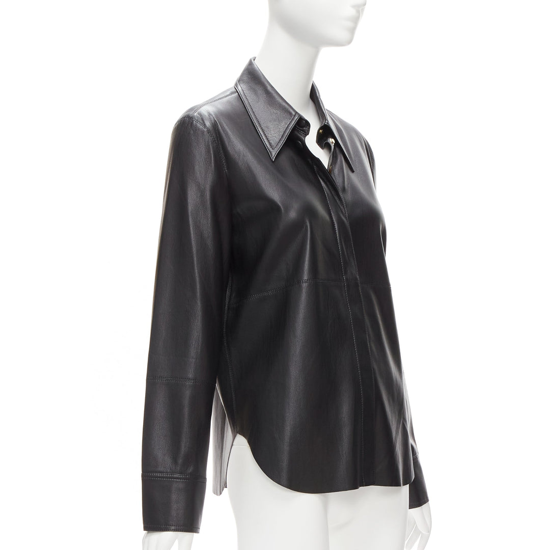 NANUSHKA black vegan leather hidden placket long sleeve shirt S