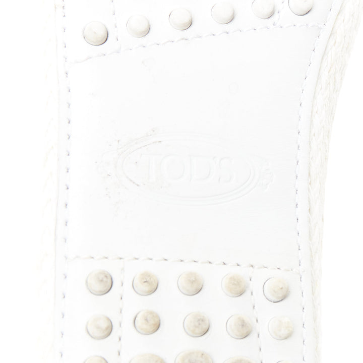 TOD'S white gold mirror polka dot leather espadrille loafers EU36