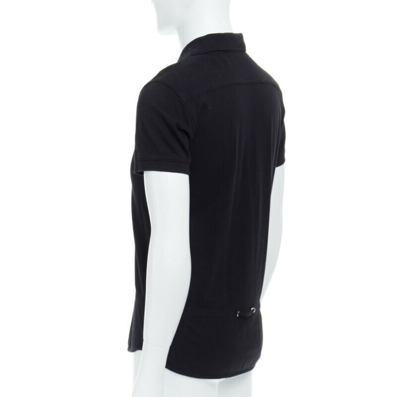 KRIS VAN ASSCHE black cotton drawstring waist short sleeve polo shirt M