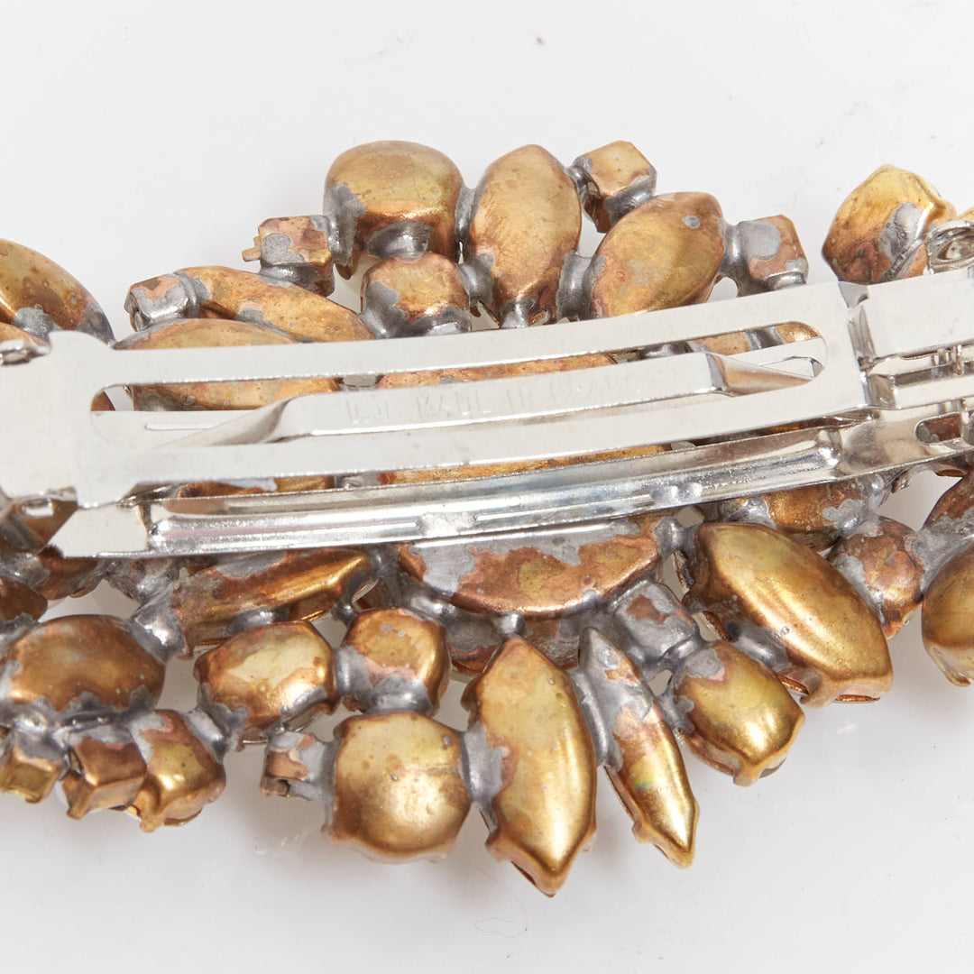 rare MEADHAM KIRCHHOFF Lilien Czech Runway crystals pearl bronze hairclips