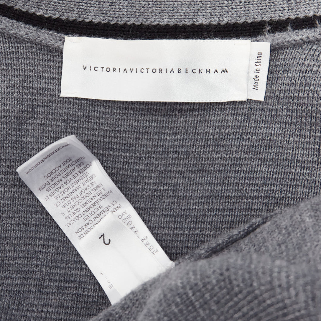 VVB VICTORIA BECKHAM 2017 Runway grey wool logo oversized cardigan UK2 XXS