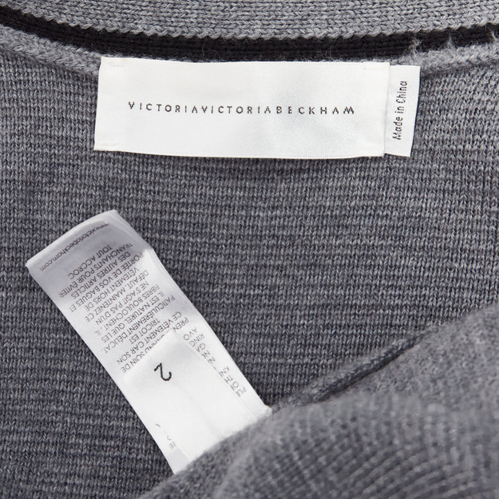 VVB VICTORIA BECKHAM 2017 Runway grey wool logo oversized cardigan UK2 XXS