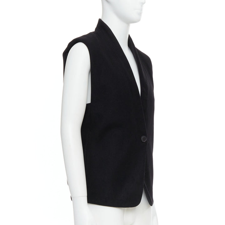 CHRISTOPHE LEMAIRE black wool minimal topstitch waist coat vest Sz2 M