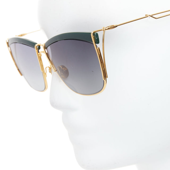 DIOR  So Electric green bridge gold trims gradient lens squoval sunnies