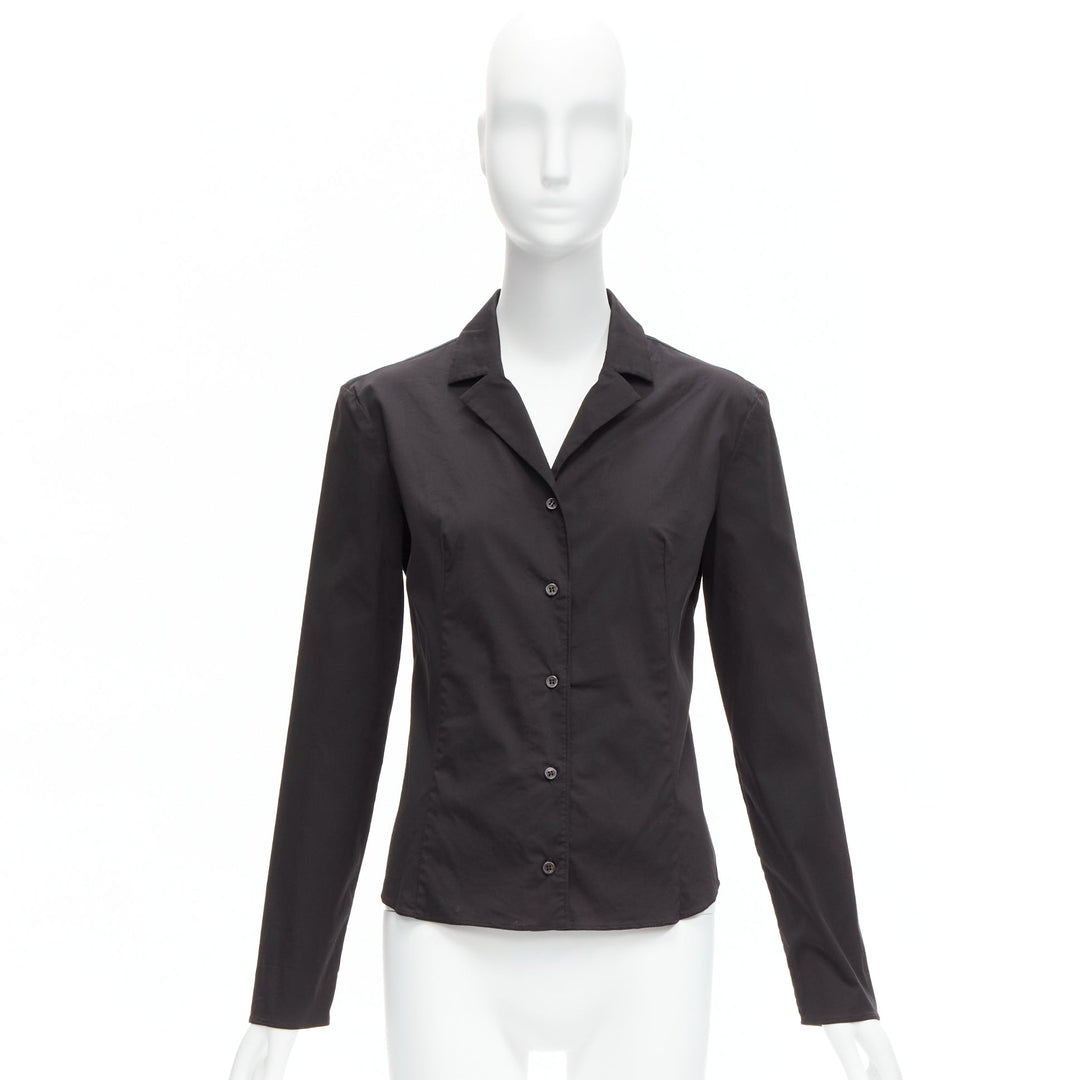 PRADA Vintage charcoal black lapels dared minimal classic dress shirt IT46 XL
