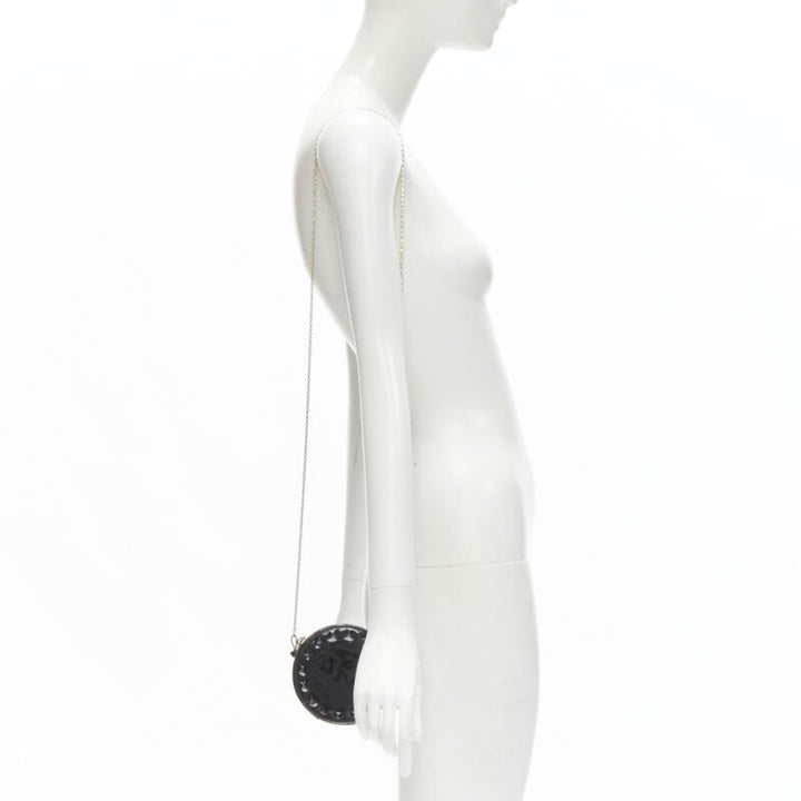 VALENTIN Rockstud black patent leather studded gold chain circle crossbody bag