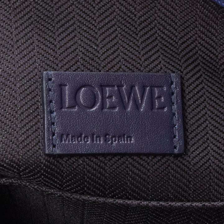 LOEWE T Pouch navy textured checkered leather silver zip wrist clutch bag